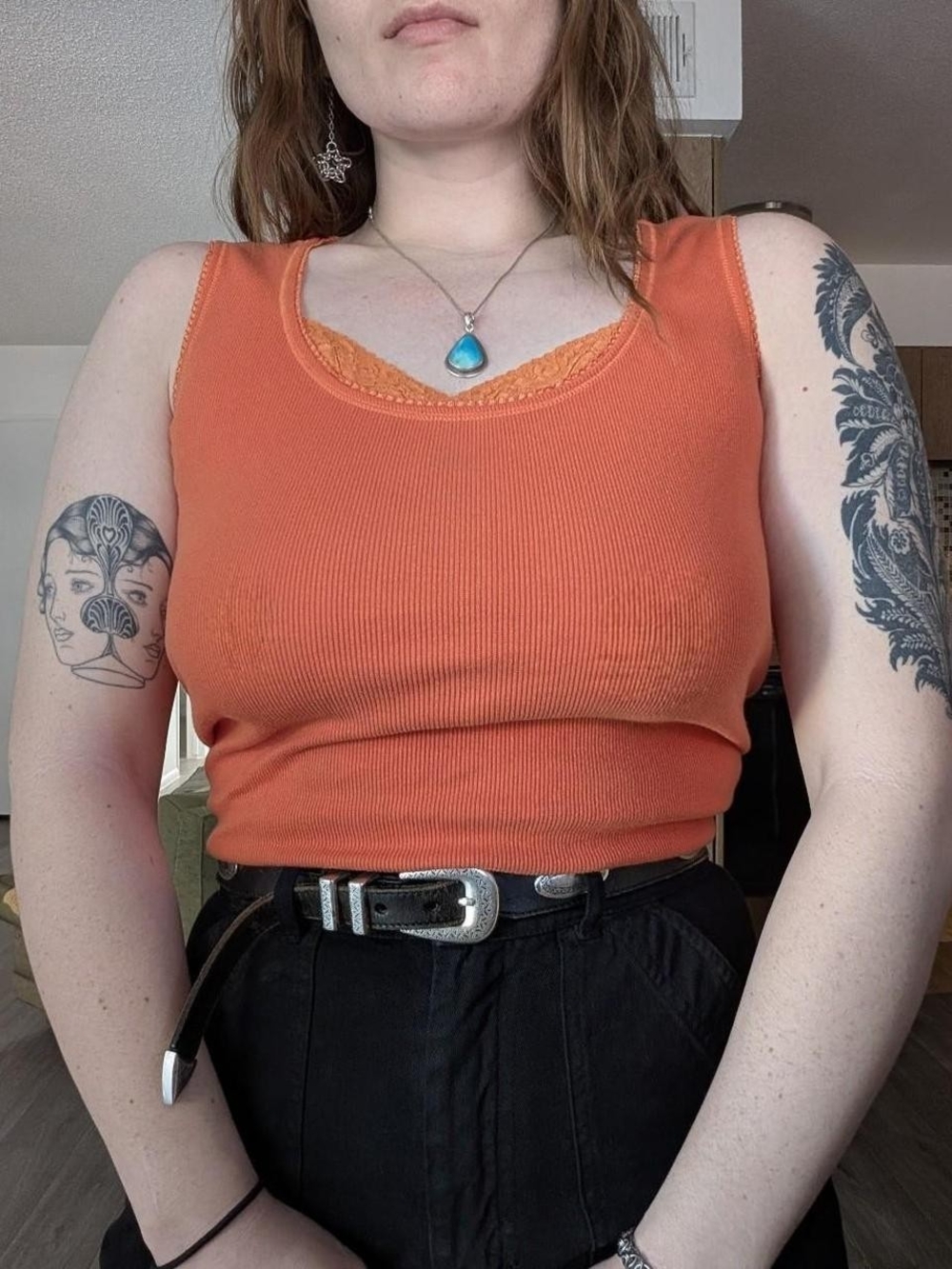 Orange Ribbed Tank Top